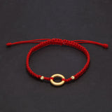 Handmade Braided Red Black String Rope Lucky Couple Bracelet with 925 Sterling Silver Hollow Circle Friendship Bracelet Jewelry