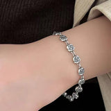 Genuine 925 Sterling Silver Double Sides Rose Flower Necklace Bracelet for Women Antique Jewelry Set Collar Chain