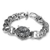 S925 Sterling Silver Auspicious Animal Charm Bracelets for Men Dragon Lion Tiger Head Vintage Punk Rock Delicate Jewelry