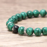 Natural Malachite Beads Bracelet Lotus Meditation Sandalwood Bead 925 Sterling Silver Accessories Jewelry for Men and Women