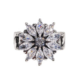 Real Pure 925 Sterling Silver Zircon Ring Women's Flower Vintage Opening Adjustable Braid Fine Jewelry Wedding Gift - GQTORCH Jewelry