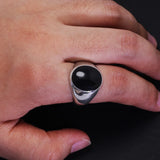 S925 Sterling Silver Natural Stone Rings for Men Red Black Color Agate Turkish Handmade Jewelry Luxury Ring Smooth Simple Design