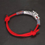 Handwoven 999 Sterling Silver Charm Lucky Red String Bracelet Dragon Men and Women's Jewelry