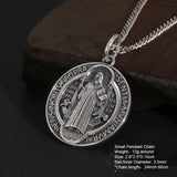 Vintage 925 Sterling Silver Saint Benedict Medallion Cross Pendant Necklace Catholic Exorcism Amulet Men and Women