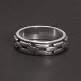 Real S925 Sterling Silver Spinner Rings Irregular Chain Design Retro Punk Style For Men Rotatable Index Finger Ring