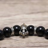 Natural Black Obsidian Beads Bracelet 925 Sterling Silver Vajra Pestle Charms Amulet Buddhism Retro Jewelry for Men