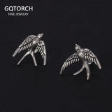 S925 Sterling Silver Vintage Men's and Women's Earrings Swallow Animal Earrings Punk Thai Silver Animal Jewelry