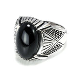 Guaranteed 925 Sterling Silver Rings Antique Turkey Ring For Men Black Ring With Stone Natural Onyx Turkish Male Jewelry - GQTORCH Jewelry