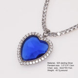 Real 925 Sterling Silver The Heart of the Ocean Necklace Blue Created Diamond Zircon Titanic Pendant Sweater Chain Adjustable