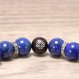 Natural Lapis Lazuli and Chinese knot Sandalwood Beads Bracelet with 925 Sterling Silver Accessories Jewelry for Men and Women