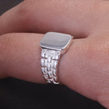 925 Sterling Silver High Polished Plain Signet Ring for Women Men's Pinky Band Ring Adjustable Retro Fashion Jewelry