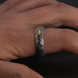 Genuine Pure 925 Sterling Silver Jewelry Retro Wave Stripe Men's Zircon Adjustable Thai Silver Ring