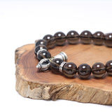 Natural Smoky Quartz Beads Bracelet with Real 925 Silver Vajra Pestle Charms Amulet Original Vintage Jewelry for Men