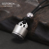 925 Sterling Silver Good Luck Amulet Pendant Necklace Blessing Black Leather Rope Adjustable Character Fu Fengshui Retro Jewelry