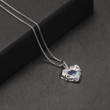 925 Sterling Silver Blue Crystal Love Heart Necklace for Women Girl Romantic Elegant Fashion Jewelry