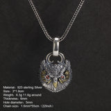 Real S925 Sterling Silver Garnet Pendant Owl Necklace Men's and Women's Retro Jewelry