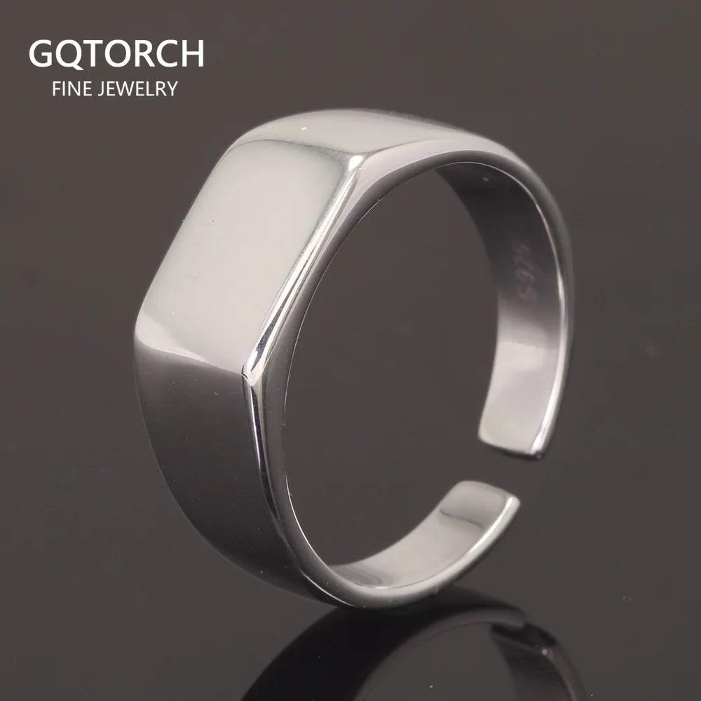 Real 925 Sterling Silver Minimalist Square Ring, Women's Opening