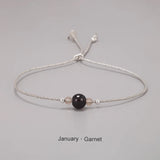 Handmade Birthstone Bracelet Girl Women 12 Months Natural Stone Braided Rope Friendship Bracelet Adjustable Minimalist Jewelry