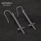 925 Sterling Silver Gothic Upside Down Cross Drop Earrings for Men Women Retro Punk Fashion Cool Hypoallergenic Ear Goth Jewelry