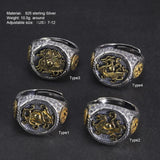 925 Sterling Silver Hammered Rings for Men 4 Mythical Creatures Animal Antique Adjustable China Traditional Jewellery