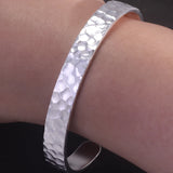999.9 Pure Silver 8mm Hammered Open Cuff Bangle Bracelet for Men and Women Retro Minimalist Hand Craft Punk Rock Jewelry