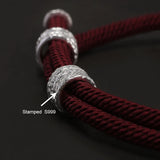 999 Pure Silver Beaded Charms Tibetan Braided Rope Bracelet for Men Women Black Red Color Lucky Rope Wristband Vintage Jewelry