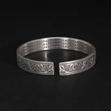 Real 999 Sterling Silver Cuff Bracelet Carved Heart Classics Retro Pattern Men's and Women's Bangle Adjustable Religion Jewelry