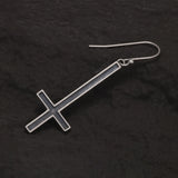 925 Sterling Silver Upside Down Cross Pendant Dangle Earrings for Men Women Gothic Retro Hip Hop Punk Hypoallergenic Ear Jewelry