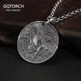 Real 925 Sterling Silver Antique Jewelry Pendant Necklace Bible Verse Praying Hands for Men and Women Round Shape