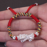 999 Pure Silver Pixiu Red Rope Bracelet for Child Pi Yao Multicolor Rope Good Luck Wealth Girl Boy Son Daughter Jewelry Gift