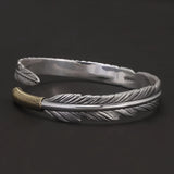 999.9 Pure Silver Bohemia Feather Cuff Bracelet for Men Women Retro Punk Vintage Wrist Open Bangle Party Jewelry Gift