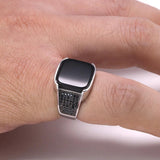 Guaranteed 925 Sterling Silver Rings Antique Turkish Ring Jewellery For Men With Square Black Natural Stones Simple Design - GQTORCH Jewelry