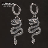 Original 925 Silver Earrings Certification Vintage Dragon Drop Type for Men and Women Punk Hip Hop Animal Jewelry Party Gift