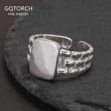 925 Sterling Silver High Polished Plain Signet Ring for Women Men's Pinky Band Ring Adjustable Retro Fashion Jewelry