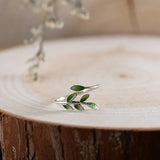 Real 925 Sterling Silver Green Enamel Leaf Ring Adjustable Ring Elegant Fine Jewelry For Women Party Accessories