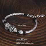 999 Silver Men and Women Pixiu Lucky Handmade Bracelet Leather Rope Adjustable Bracelet Lotus Leaf Fashion Animal Fish Jewelry