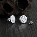 Handmade 925 Sterling Silver Stud Earrings For Women Simple Round Hammering Trace Pattern