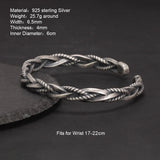 925 Sterling Silver Twisted Woven Bracelet Bangle Cuff Man Women Handmade Exquisite Unique Opening Viking Jewelry Gift - GQTORCH Jewelry