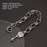 Hand Hammered 925 Sterling Silver Skull Bracelet For Men and Women Eagle Clasp Biker Gothic Rock and Roll Punk Jewelry