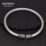 999 Sterling Silver Heart Sutra Men and Women Swastika Retro Buddhist Opening Solid Cuff Bangle