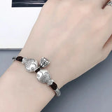 999 Silver Men and Women Pixiu Lucky Handmade Bracelet Leather Rope Adjustable Bracelet Lotus Leaf Fashion Animal Fish Jewelry