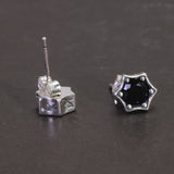 Men's and Women's Sterling Silver Earrings with Simple Design, Smooth and Flat Hexagram Natural Black Agate Fine Jewelry