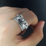 925 Sterling Silver Roman Numerals Ring Rivet Design Adjustable Size 7-10 for Men and Women Retro Punk Rock Jewelry