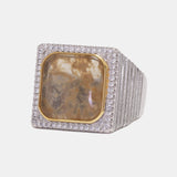 Guaranteed 925 Sterling Silver Natural Jade Citrine Rings for Women and Men Zircon Paved Setting Square Shape Luxury Jewelry