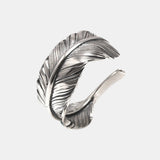 Pure Solid 925 Sterling Silver Vintage Indian Anren Feather Ring Adjustable Japanese Personality Men's and Women's Jewelry