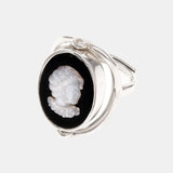 925 Sterling Silver Unique Double Sides Rotatable Ring Natural Shell Agate Elegant Charm Queen French Jewelry Adjustable