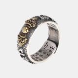 Vintage Pure Silver S925 Six Words Heart Sutra Ring Men's Adjustable Golden Pixiu Vajra Buddhist Religious Fine Jewelry