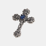 Real 925 Sterling Silver Catholic Cross Pendant With Blue Zircon Stone Inlaid Vintage Men Ladies Religious Jewelry