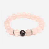 Natural Rose Quartz Beads Bracelets with Heart-shape Sandalwood Bead 925 Sterling Silver Accessories Female Male Jewelry