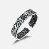 Real 999 Pure Silver Dragon and Phoenix Bangles for Men Thai Silver Retro Vintage Opening Adjustable Bracelet